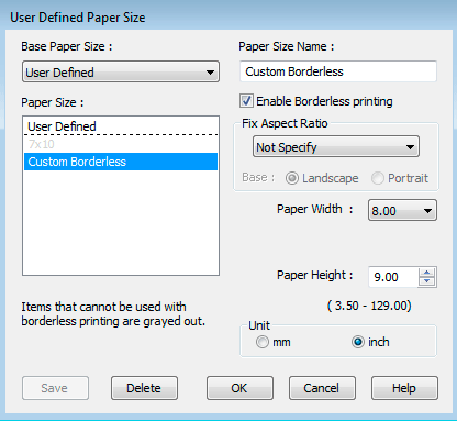 User Defined Paper Sizes 2