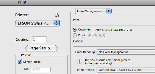 Page Setup button from the Photoshop Print