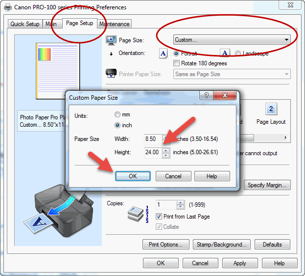 Canon Custom Size