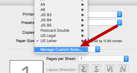 Choose manage custom sizes mac