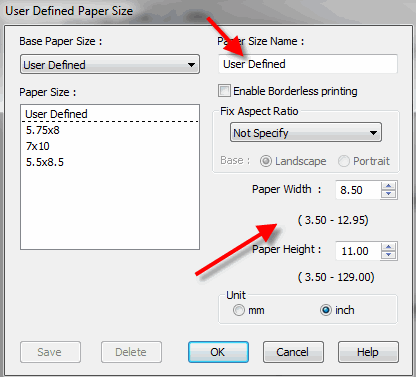 Setting up a custom user defined paper size for Epson with