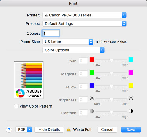 mac print settings ggreyed out