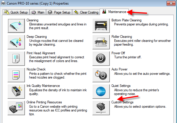 Maintenance Custom Settings