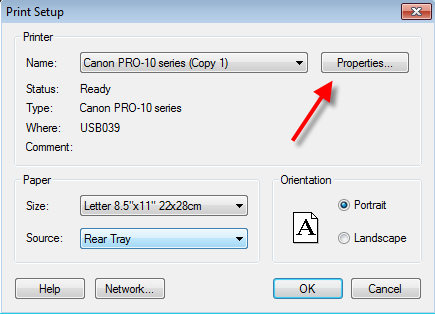 Print Setup Properties Pro-10