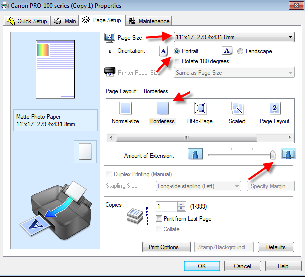 Pro-100 Properties Page Setup