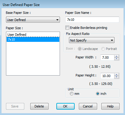 User Defined Paper Sizes 1
