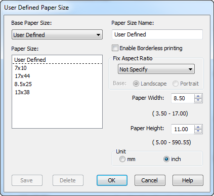 User Defined Paper Sizes 2