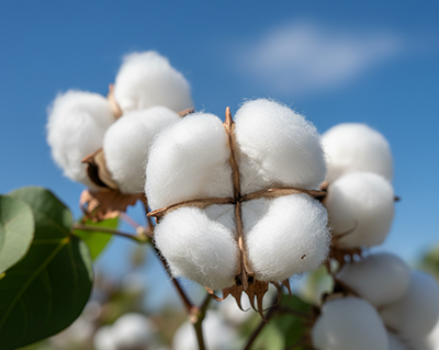 Close-up of cotton bolls on a plant, showing the natural source of cotton fibers for cotton rag paper.